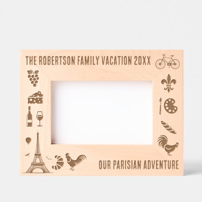 Paris France Family Vacation Personalised 6x4 Etched Frames (Front)
