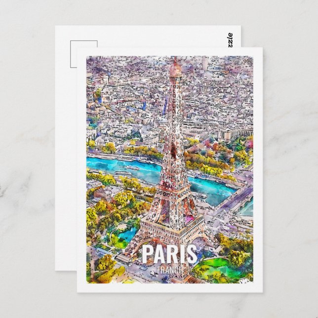 Paris France Famous Travel Place Watercolor Postcard (Front/Back)