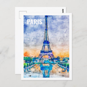 Paris France Famous Travel Place Watercolor Sketch Postcard