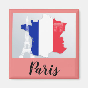 Paris France Flag Map Eiffel Tower Magnet
