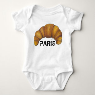 Paris France French Croissant Pastry Bakery Food Baby Bodysuit
