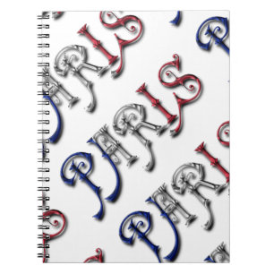 Paris France French Flag Colours Typography Notebook