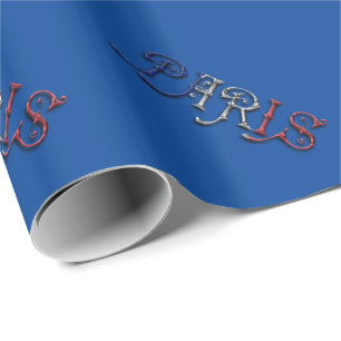 Paris France French Flag Colours Typography Wrapping Paper
