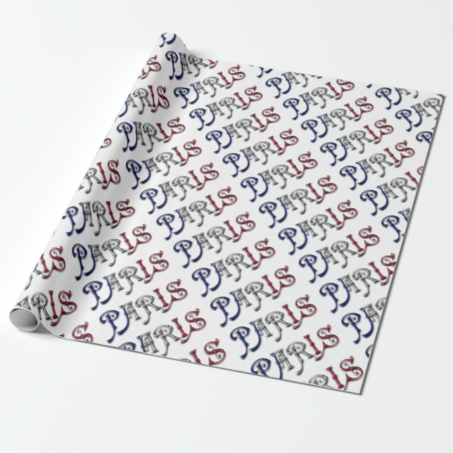 Paris France French Flag Colours Typography Wrapping Paper (Unrolled)