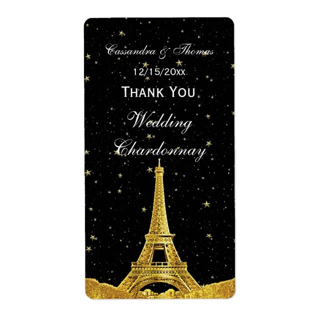 Paris France Golden Skyline #1 Stars Wine Label TY (Front)