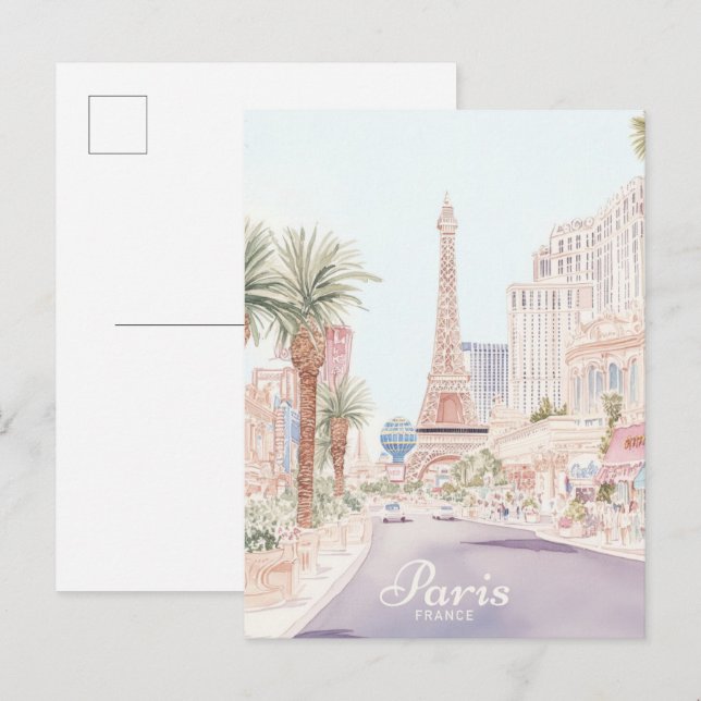 Paris France Gouache Paint Illustration Travel Postcard (Front/Back)
