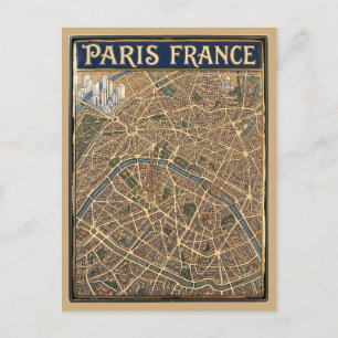 Paris France Hand-Painted Enamel Map Art Postcard