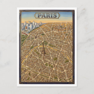 Paris France Hand-Painted Enamel Map Art Postcard