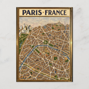 Paris France Hand-Painted Enamel Map Art Postcard