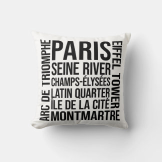 Paris, France Landmarks Typography Word Art Cushion