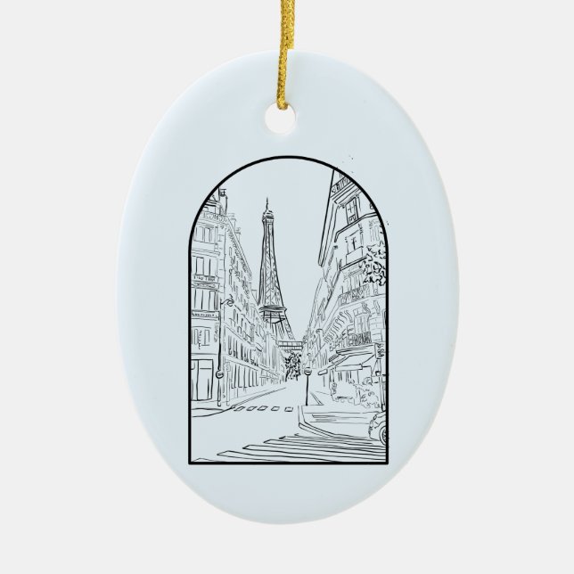 Paris, France Line Drawing  Ceramic Ornament (Front)