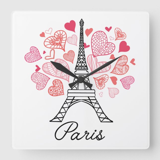 Paris, France Love Square Wall Clock (Front)