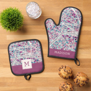 Paris France Map Oven Mitt & Pot Holder Set