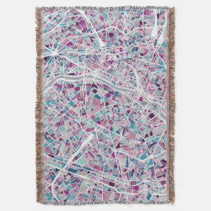 Paris France Map Throw Blanket