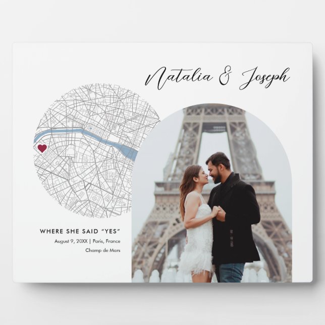 Paris France Map Wedding Engagement Photo Gift Plaque (Front)