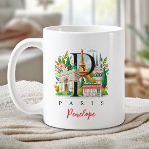 Paris France Monogram Letter P Personalised Gift Coffee Mug