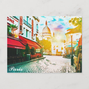 Paris France Montmartre Watercolor Travel Postcard