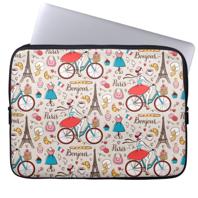 Paris France Pattern Laptop Sleeve (Front)