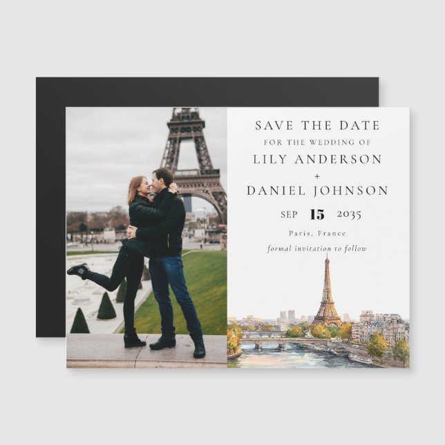 Paris France Photo Wedding Save The Date Magnetic Invitation (Front/Back)
