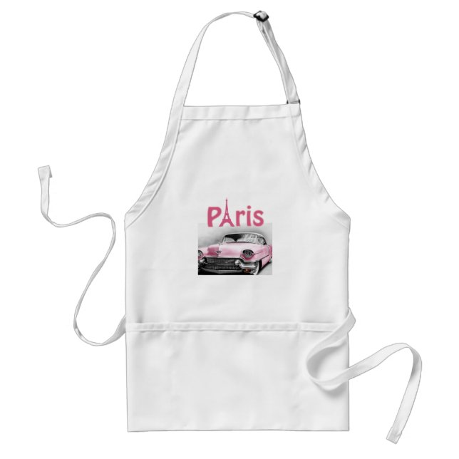 Paris France Pink Car Kitchen Apron (Front)