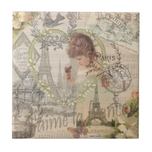 Paris France Pretty Girl Eiffel Ceramic Tile