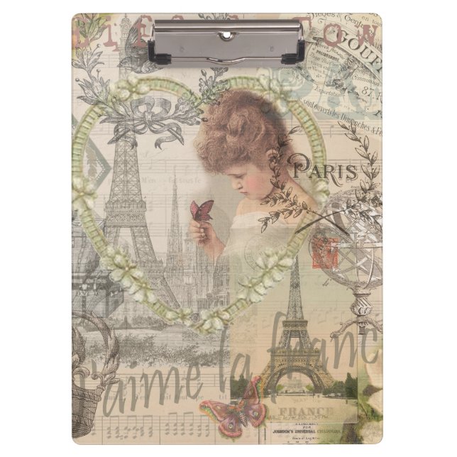 Paris France Pretty Girl Eiffel Clipboard (Front)
