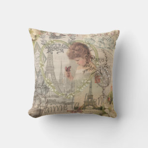 Paris France Pretty Girl Eiffel Cushion