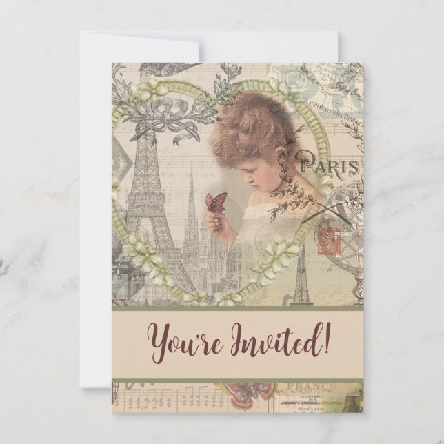 Paris France Pretty Girl Eiffel Invitation (Front)