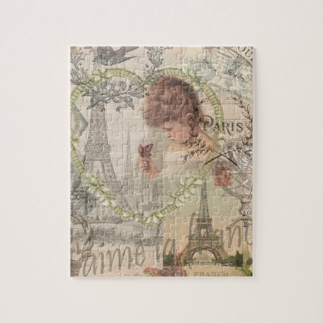 Paris France Pretty Girl Eiffel Jigsaw Puzzle (Vertical)