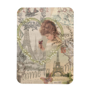 Paris France Pretty Girl Eiffel Magnet