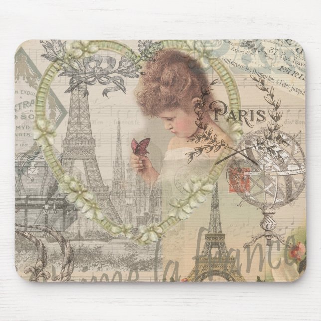 Paris France Pretty Girl Eiffel Mouse Pad (Front)