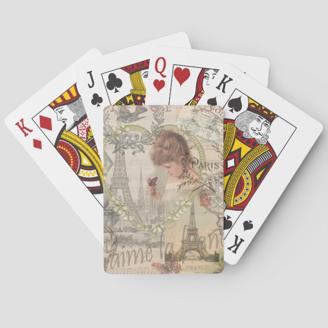 Paris France Pretty Girl Eiffel Playing Cards (Back)