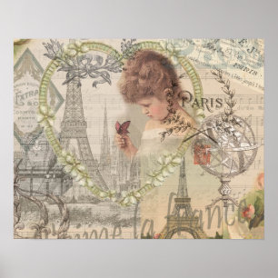 Paris France Pretty Girl Eiffel Poster