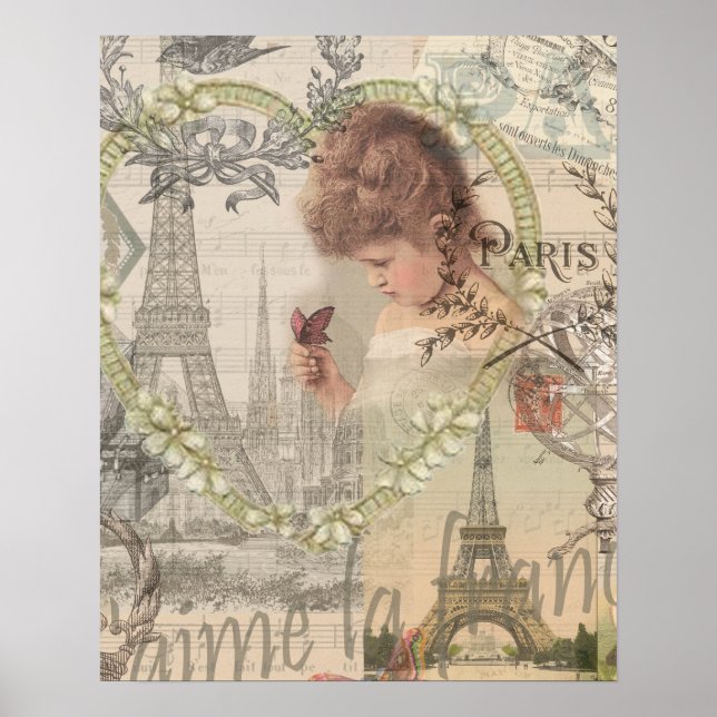 Paris France Pretty Girl Eiffel Poster (Front)
