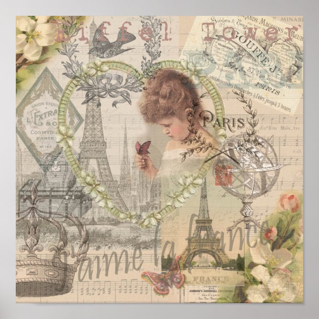 Paris France Pretty Girl Eiffel Poster (Front)