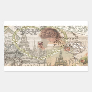 Paris France Pretty Girl Eiffel Rectangular Sticker
