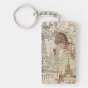 Paris France Pretty Girl Soft Eiffel Key Ring