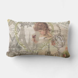Paris France Pretty Girl Soft Eiffel Lumbar Cushion