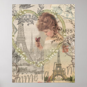 Paris France Pretty Girl Soft Eiffel Poster
