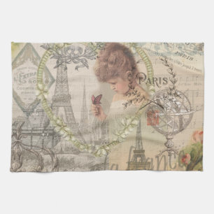 Paris France Pretty Girl Soft Eiffel Tea Towel