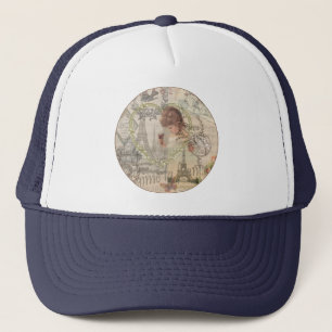 Paris France Pretty Girl Soft Eiffel Trucker Hat