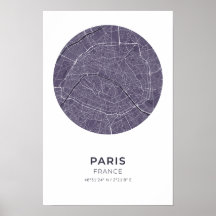 Paris France Purple Circle Map Poster
