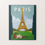 Paris France Retro Travel Art Vintage Jigsaw Puzzle<br><div class="desc">Paris retro travel design in an emblem style. The Eiffel Tower is a wrought-iron lattice tower on the Champ de Mars in Paris,  France.</div>