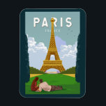 Paris France Retro Travel Art Vintage Magnet<br><div class="desc">Paris retro travel design in an emblem style. The Eiffel Tower is a wrought-iron lattice tower on the Champ de Mars in Paris,  France.</div>