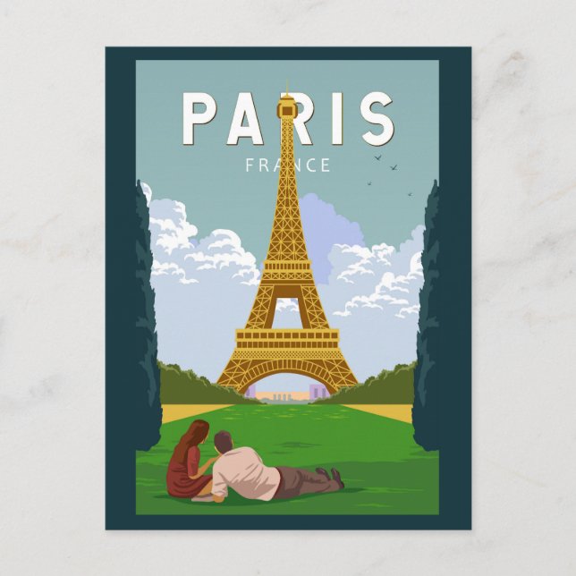 Paris France Retro Travel Art Vintage Postcard (Front)