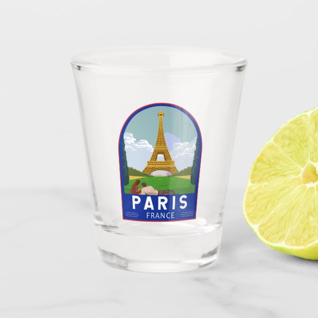 Paris France Retro Travel Art Vintage Shot Glass (Front)