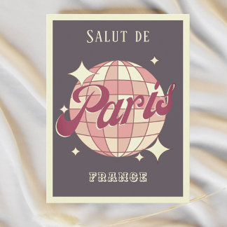 Paris France Retro Vintage purple Postcard