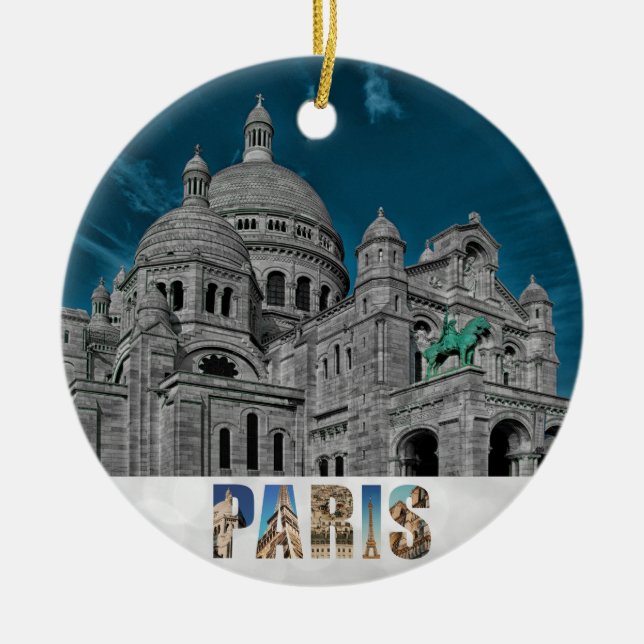 Paris France Sacre Coeur Christmas Ceramic Ornament (Front)