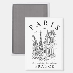 Paris France – Sketch with Eiffel Tower & Café Magnet