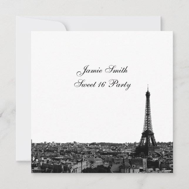 Paris France Skyline #1 BW Sweet 16 V Invitation (Front)